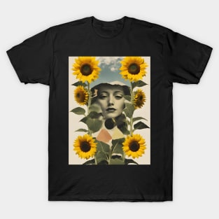 Sunflower Woman Surreal Collage Art T-Shirt